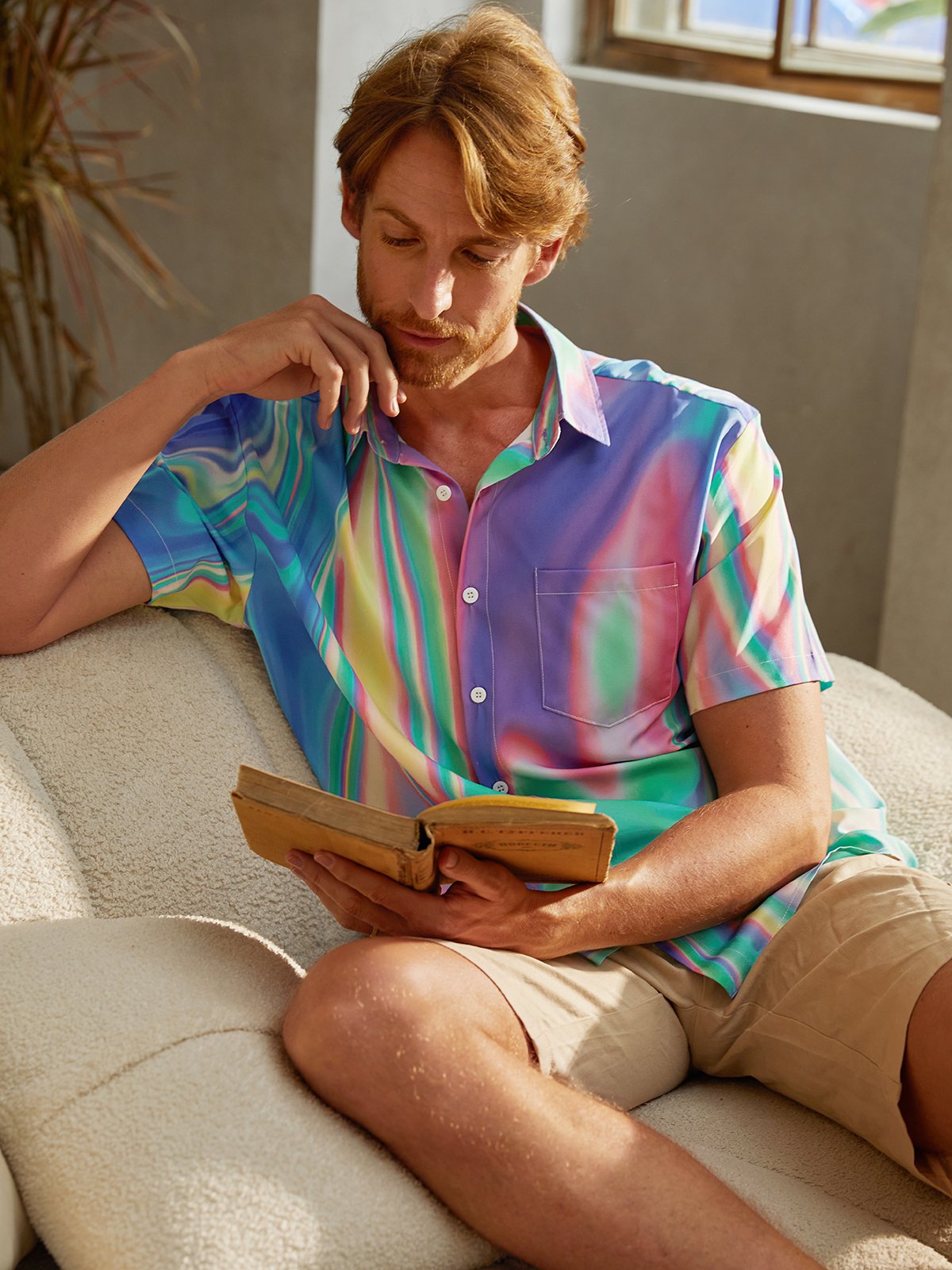 Gradiente Color Pecho Bolsillo Manga Corta Casual Camisa