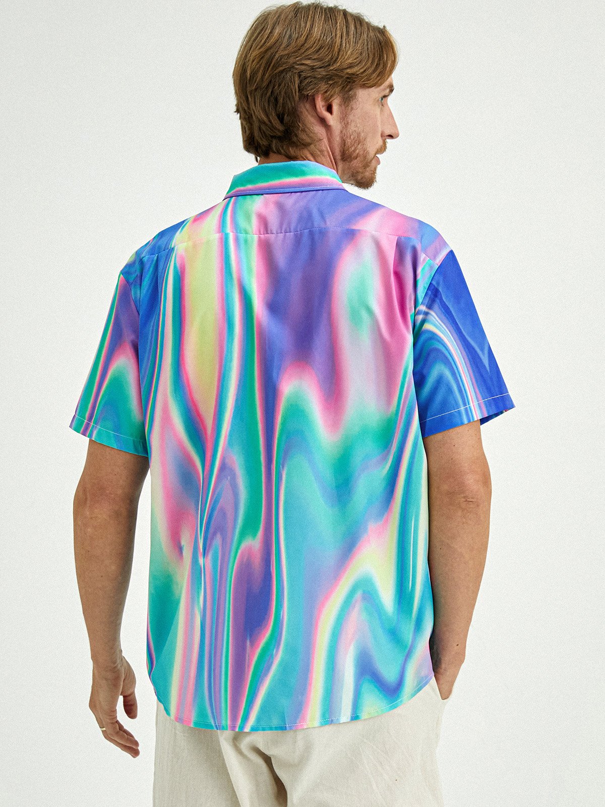 Gradiente Color Pecho Bolsillo Manga Corta Casual Camisa