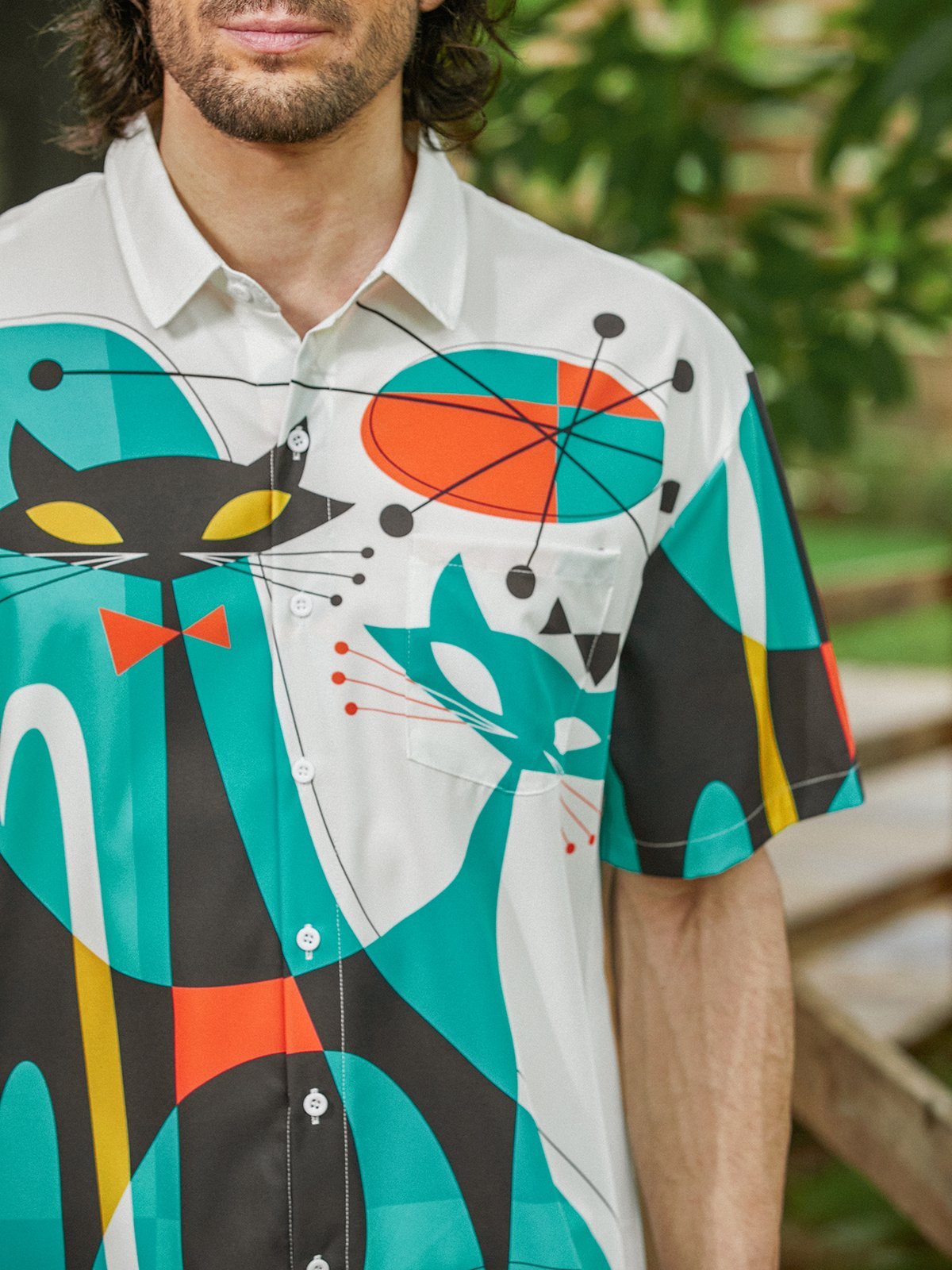 Abstracto Pecho Bolsillo Manga Corta hawaiano Camisa