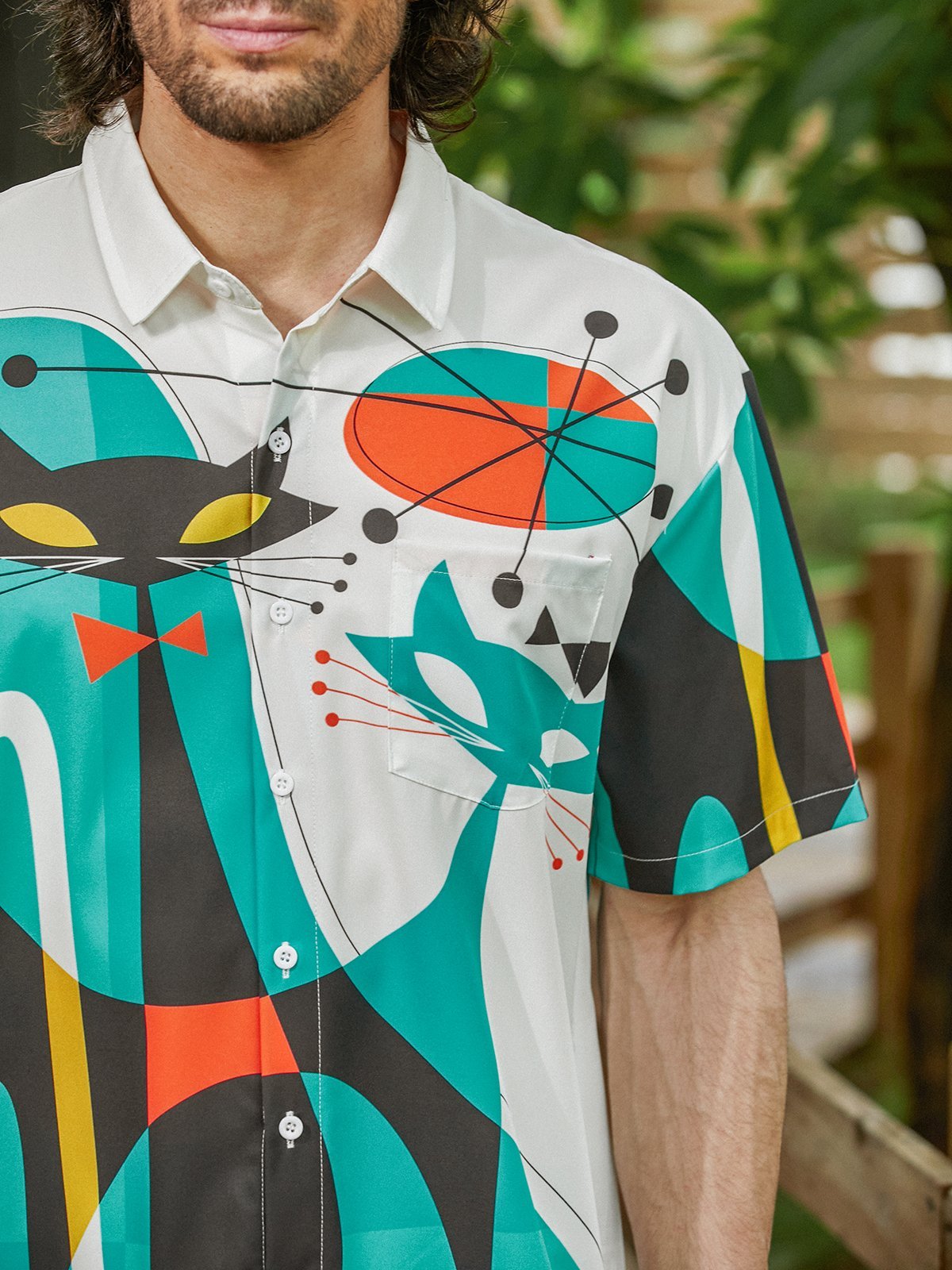 Abstracto Pecho Bolsillo Manga Corta hawaiano Camisa