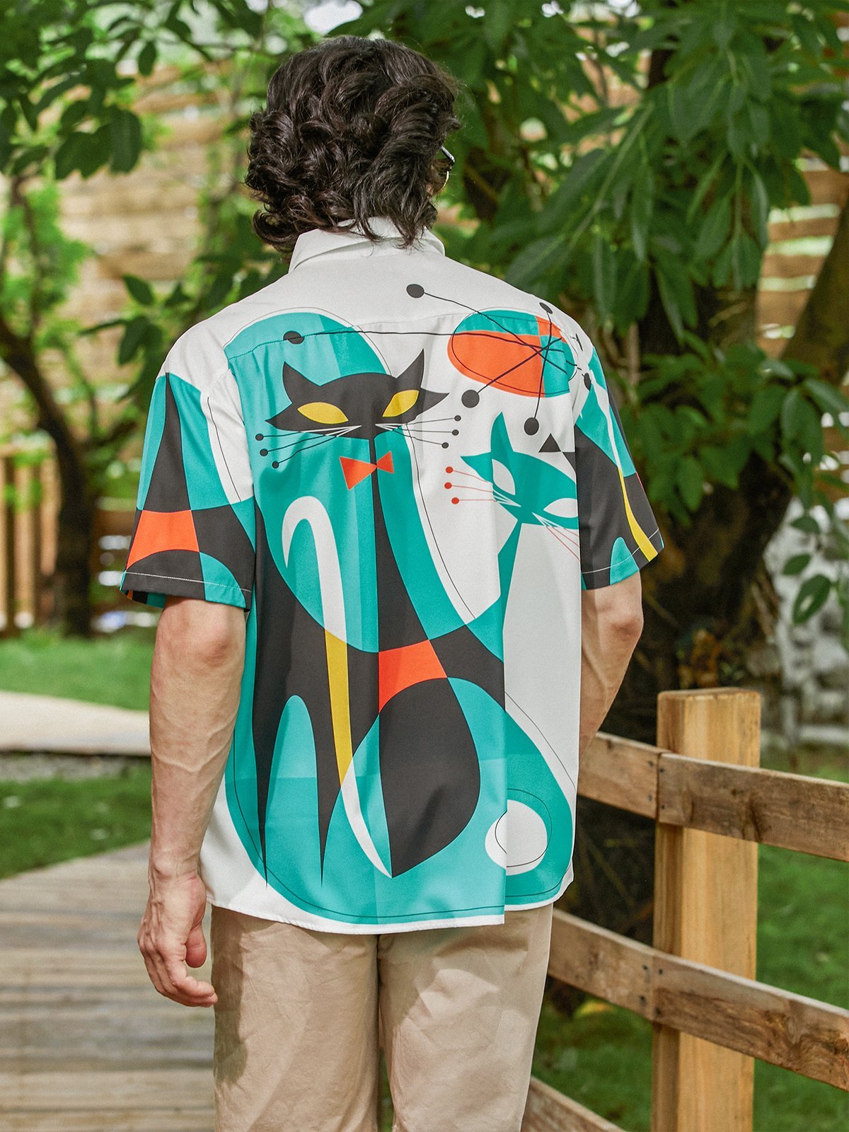 Abstracto Pecho Bolsillo Manga Corta hawaiano Camisa