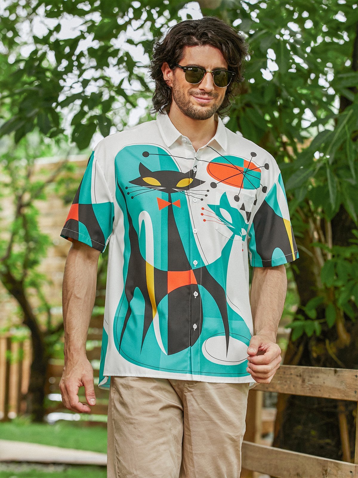 Abstracto Pecho Bolsillo Manga Corta hawaiano Camisa
