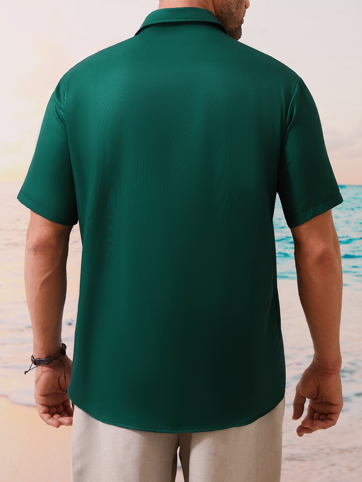 Geométrico Bloque de color Pecho Bolsillo Manga Corta Bolos Camisa