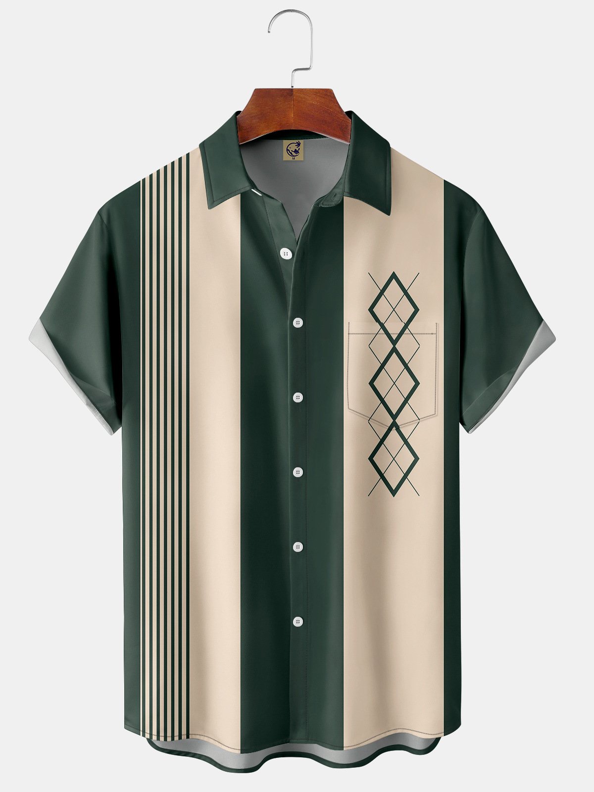 Geométrico Bloque de color Pecho Bolsillo Manga Corta Bolos Camisa