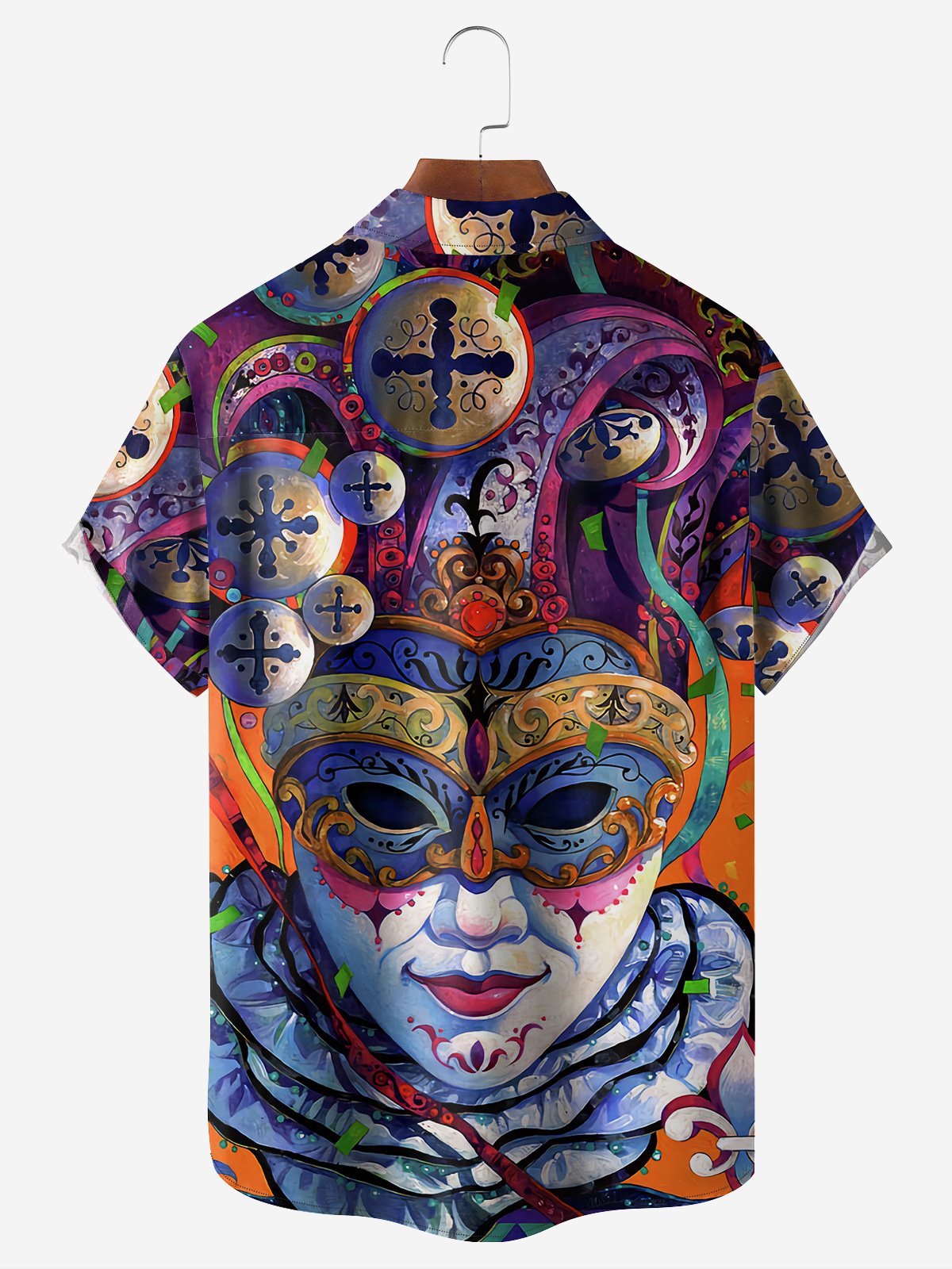 Mardi Gras Pecho Bolsillo Manga Corta Casual Camisa