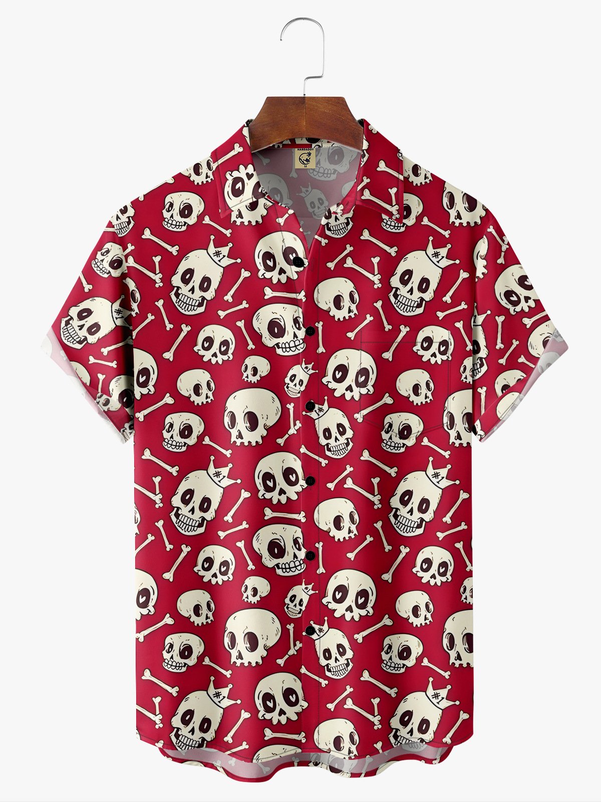 Craneo Pecho Bolsillo Manga Corta hawaiano Camisa