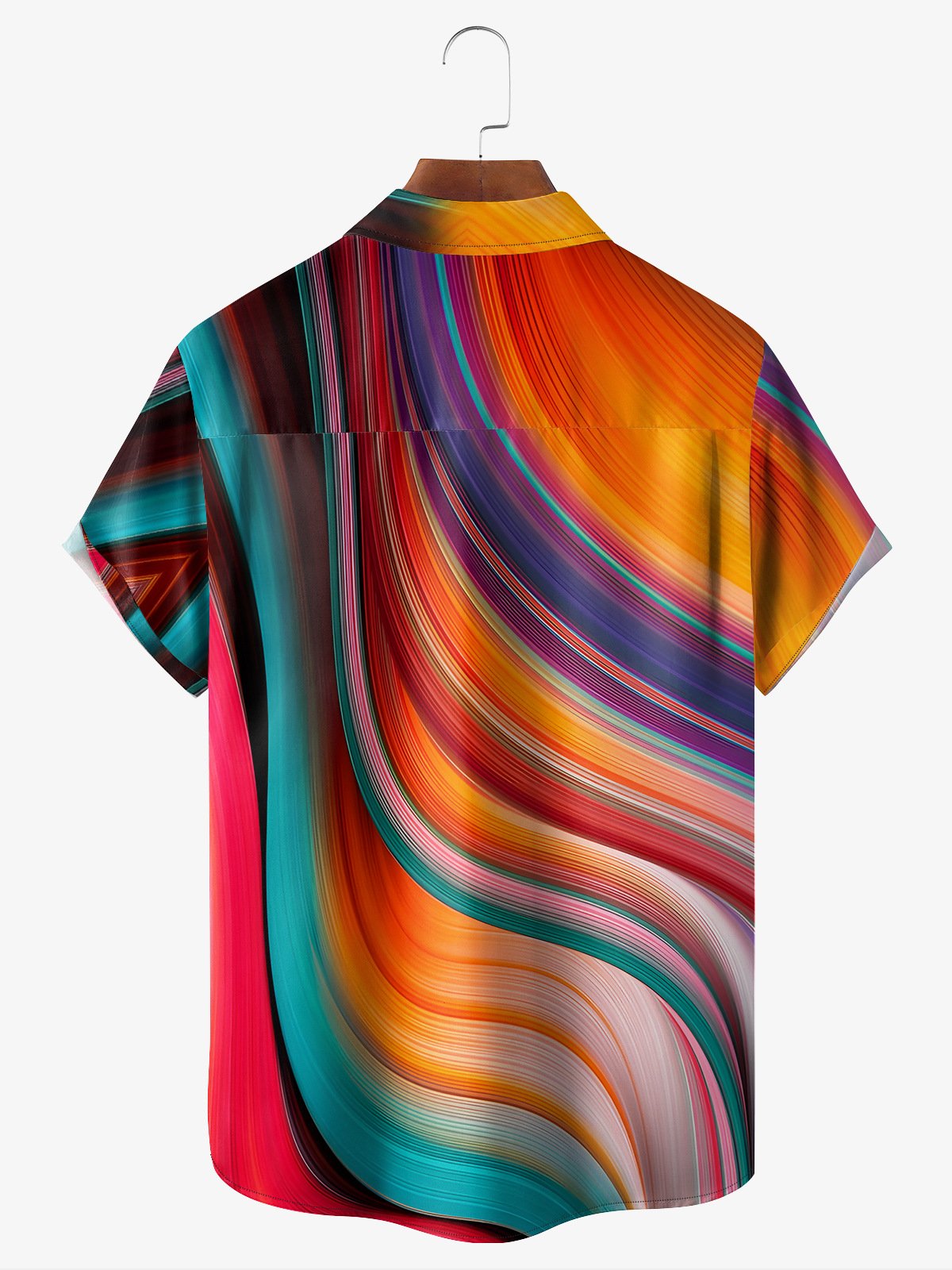 Bloque de color líneas Pecho Bolsillo Manga Corta Casual Camisa