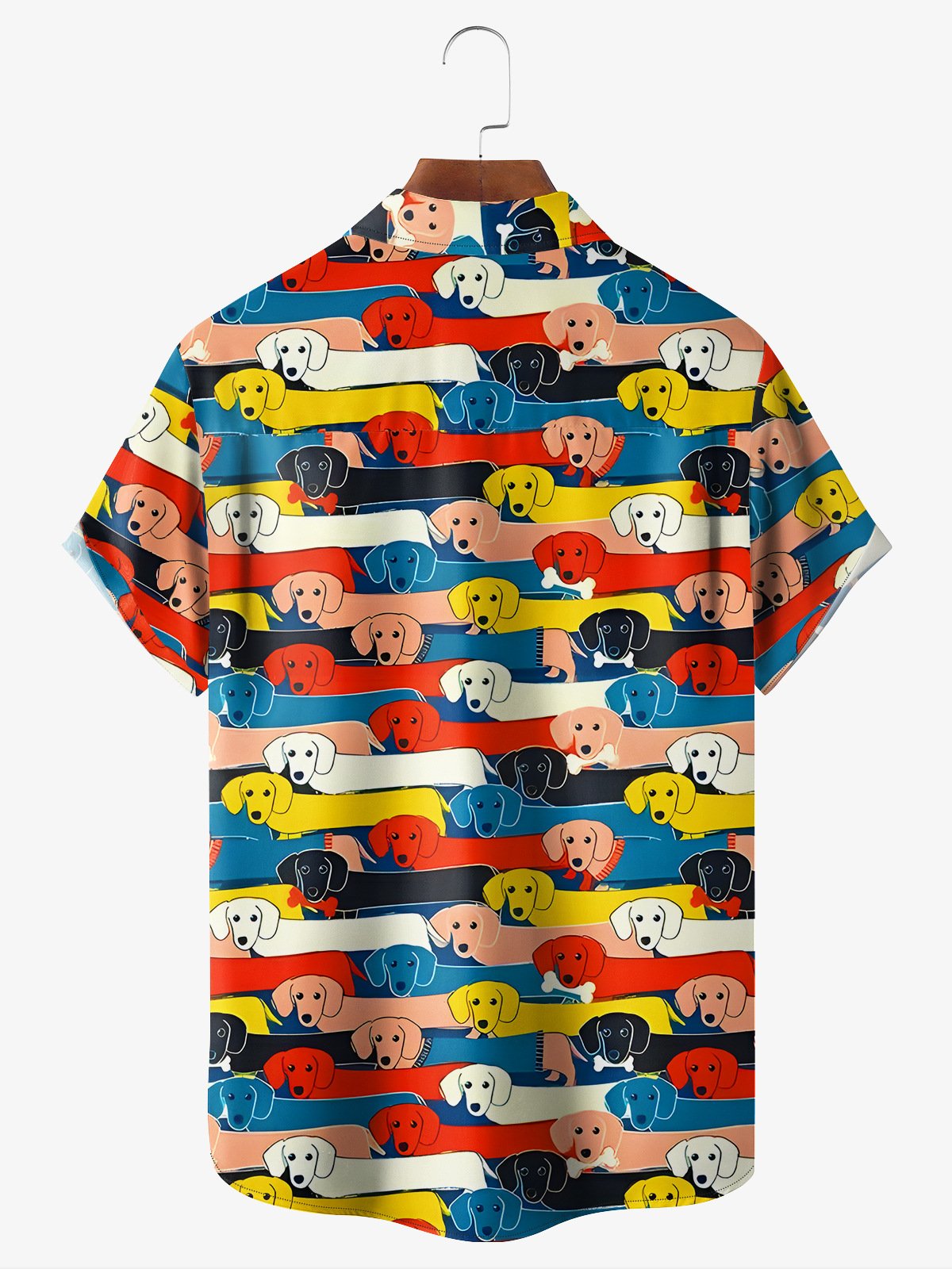 Perro Fiesta Pecho Bolsillo Manga Corta Casual Camisa