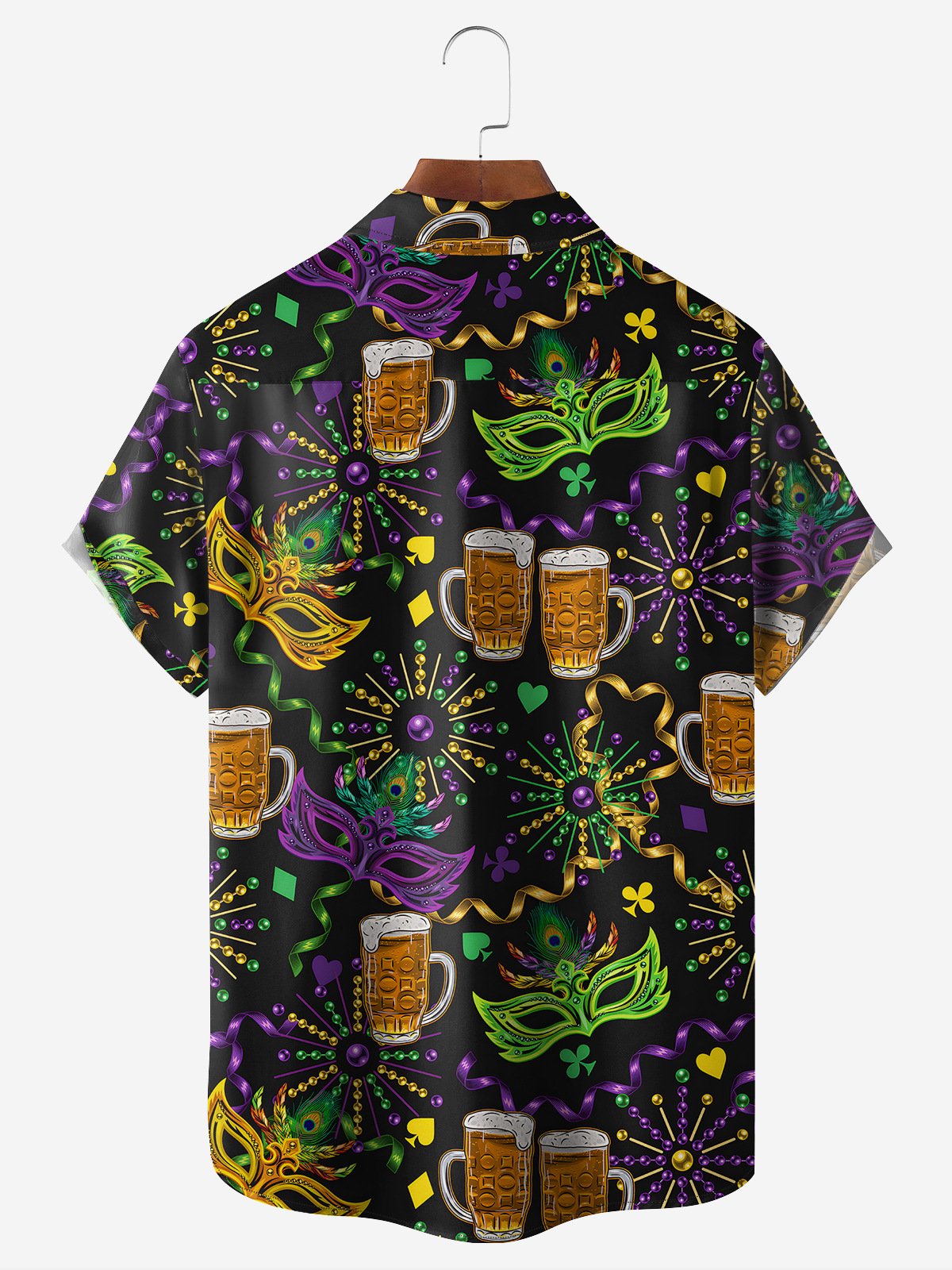 Mardi Gras Pecho Bolsillo Manga Corta Casual Camisa