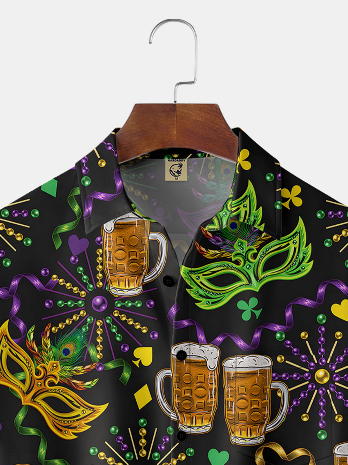 Mardi Gras Pecho Bolsillo Manga Corta Casual Camisa