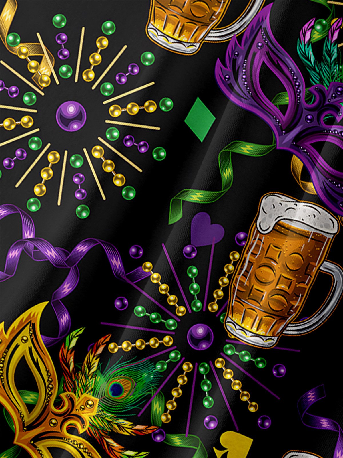 Mardi Gras Pecho Bolsillo Manga Corta Casual Camisa