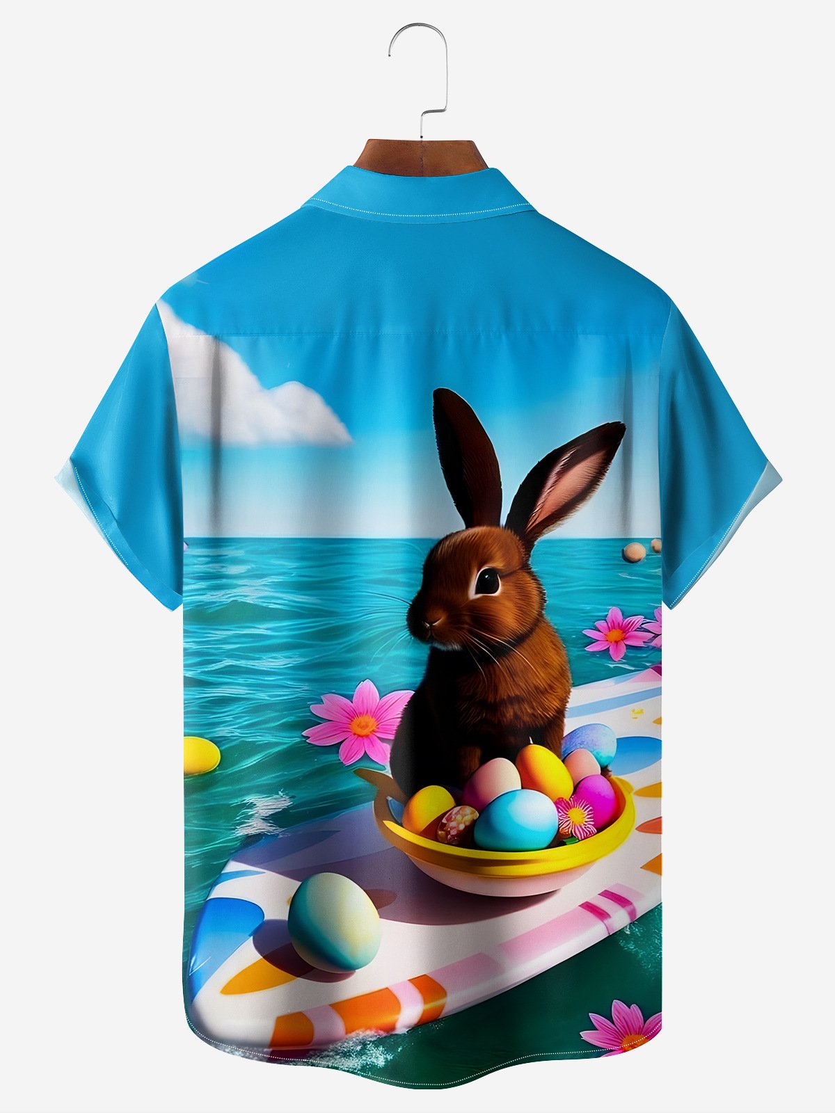 Pascua de Resurrección conejito Pecho Bolsillo Manga Corta Camisa