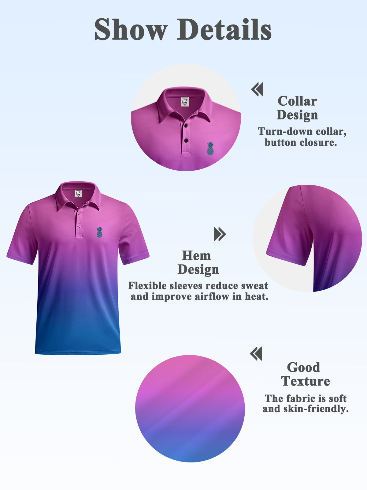 Absorbe la humedad Ombre Piña Golf Polo Camisa
