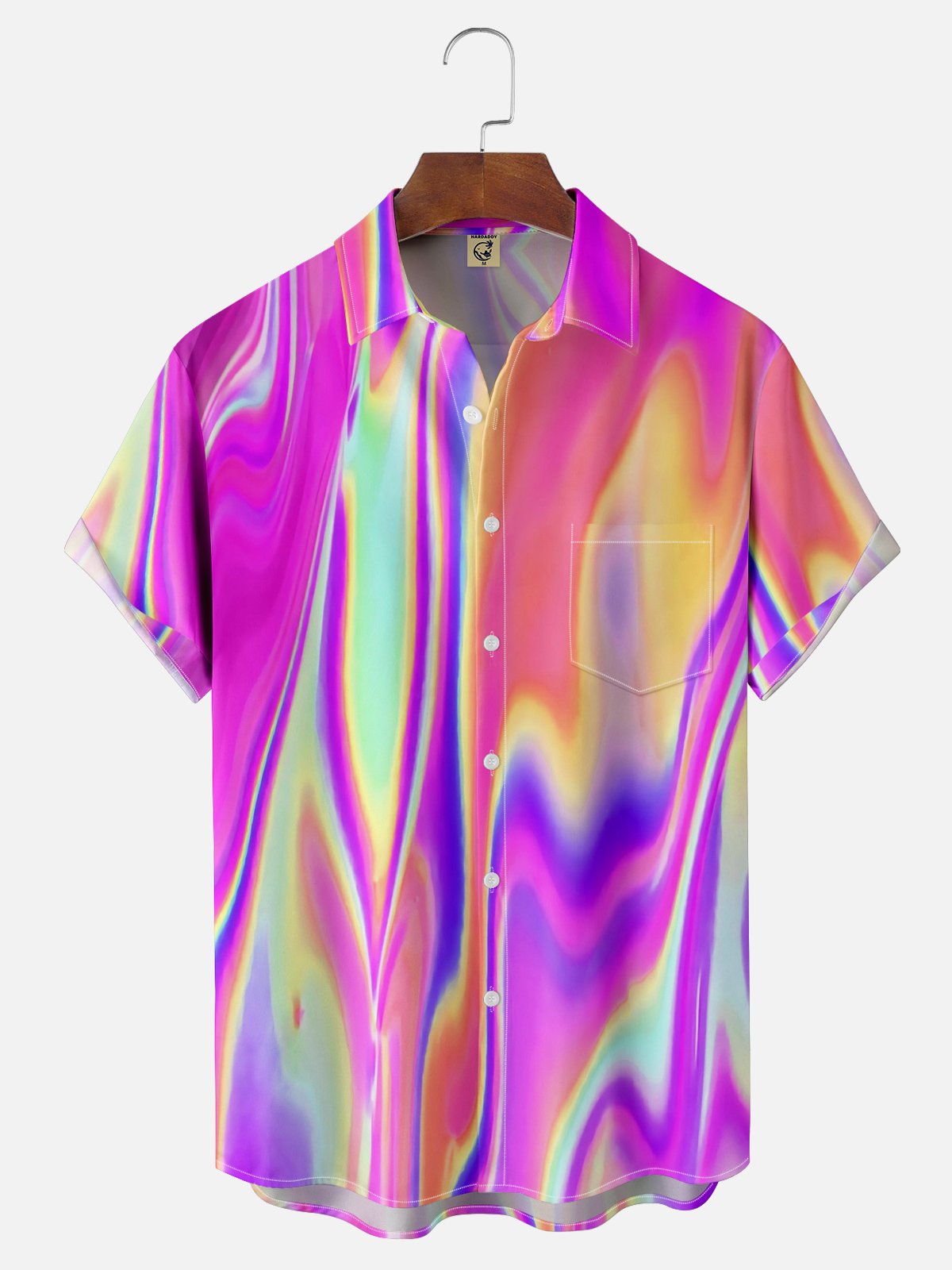 Gradiente Color Pecho Bolsillo Manga Corta Casual Camisa