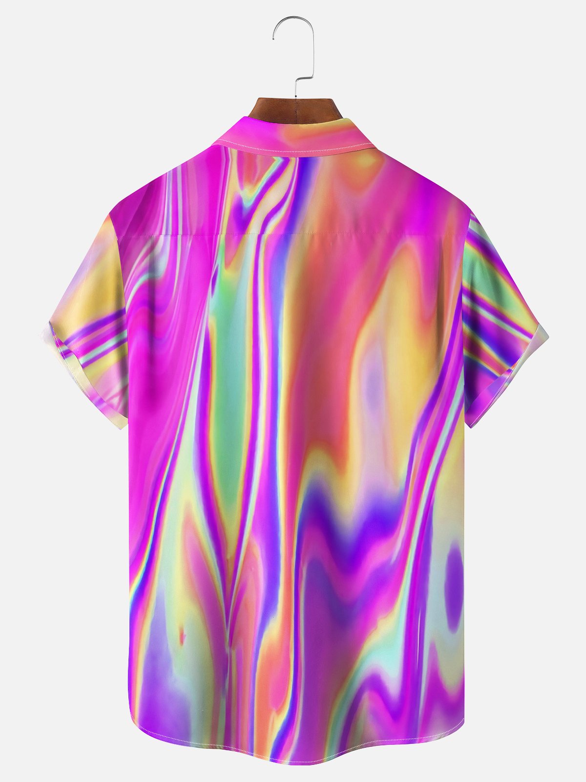 Gradiente Color Pecho Bolsillo Manga Corta Casual Camisa