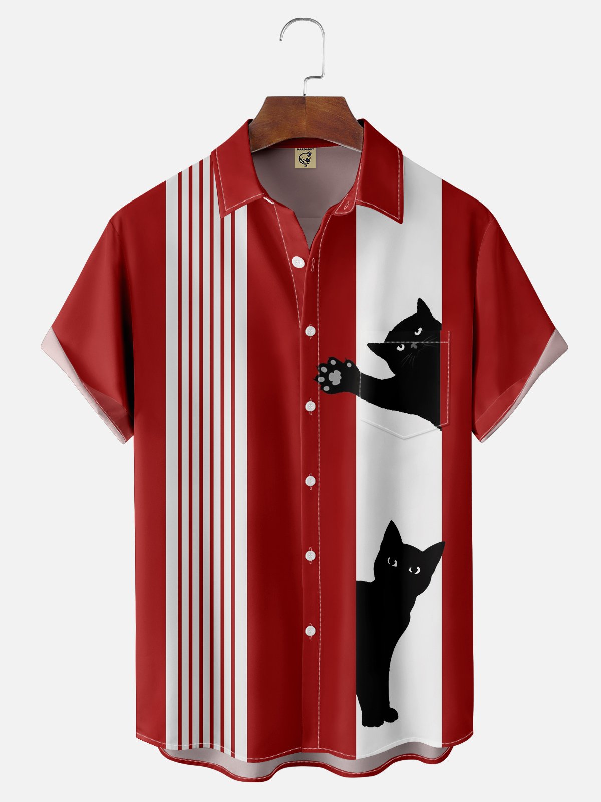 Gato Pecho Bolsillo Manga Corta Bolos Camisa