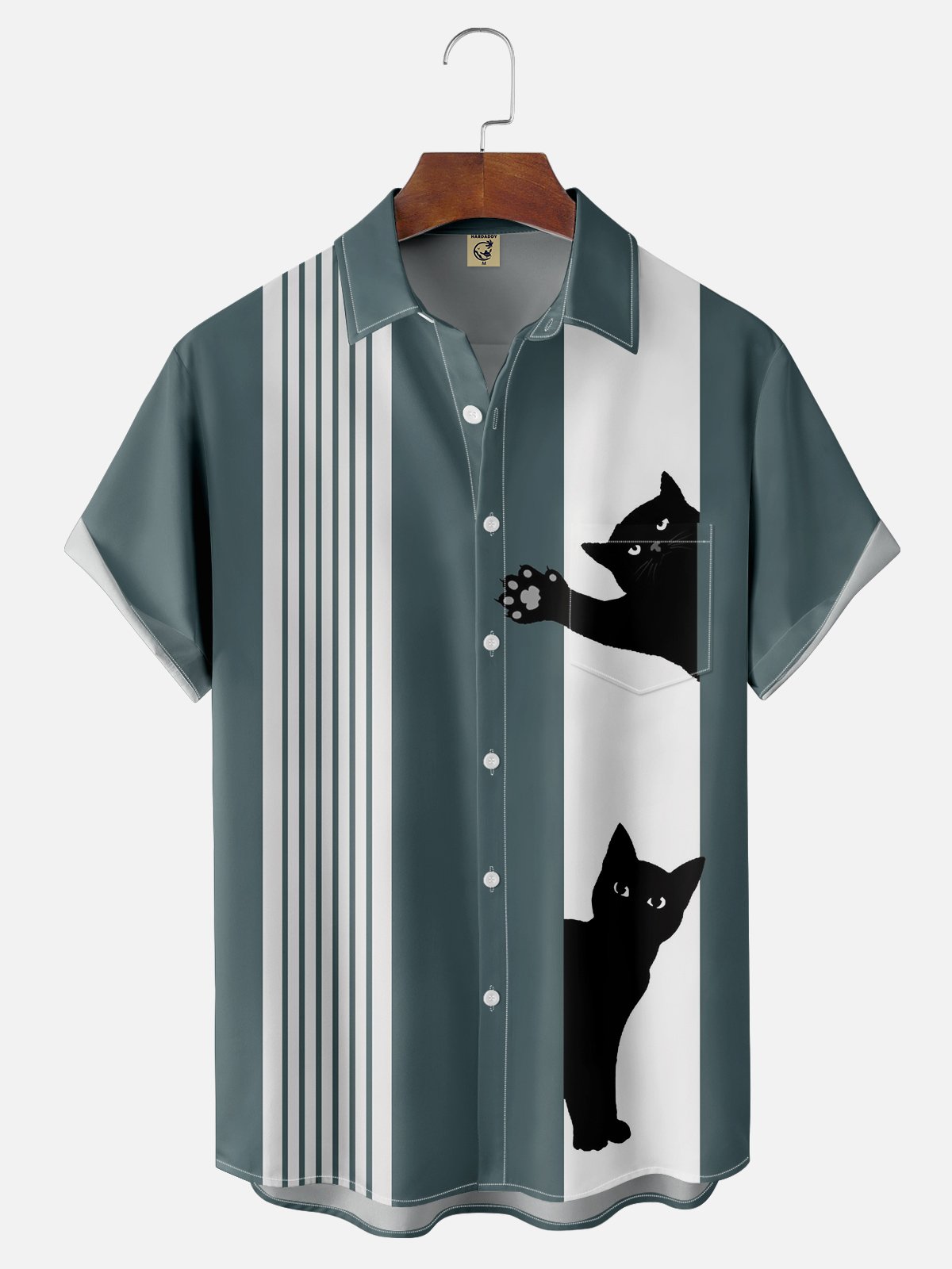 Gato Pecho Bolsillo Manga Corta Bolos Camisa