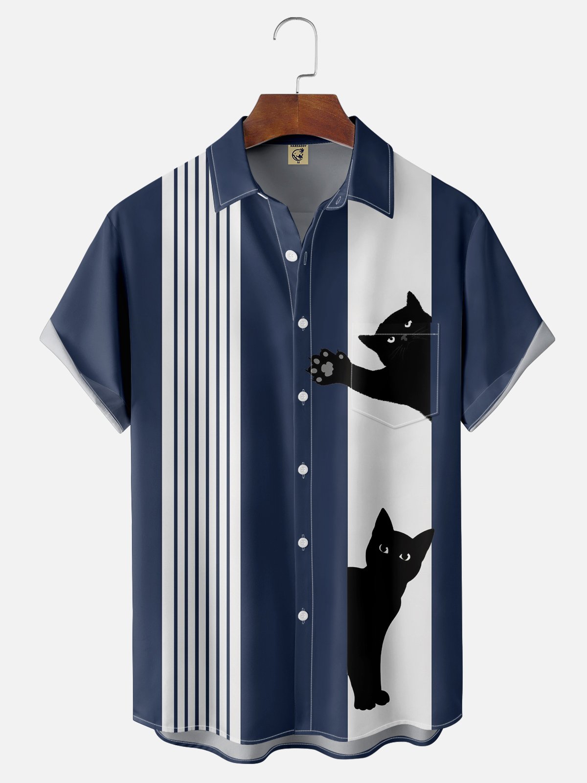 Gato Pecho Bolsillo Manga Corta Bolos Camisa