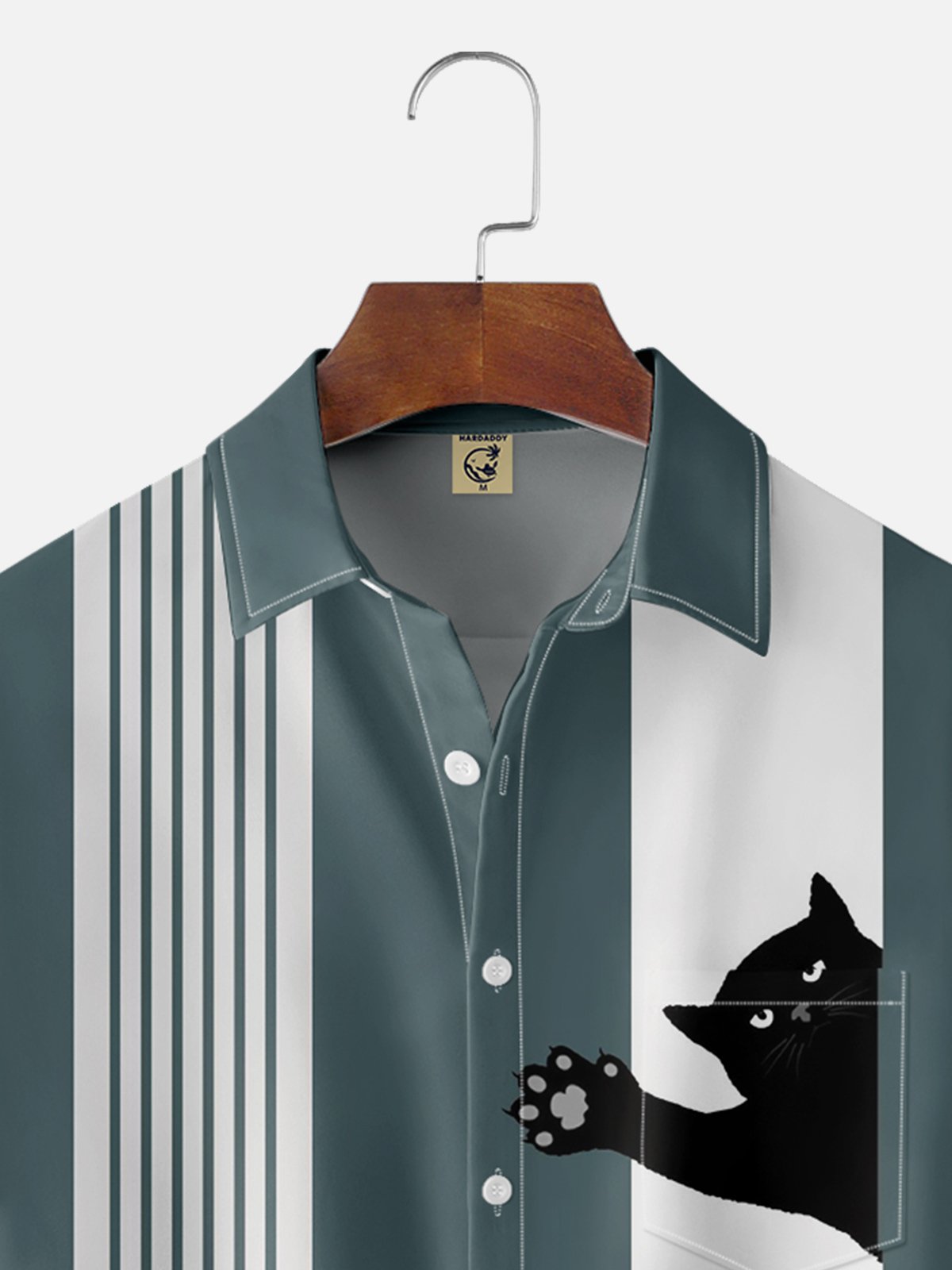 Gato Pecho Bolsillo Manga Corta Bolos Camisa