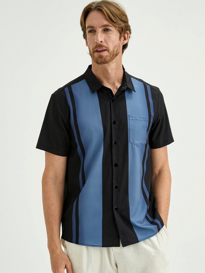 De Hombre Ombre Estampado Frente Botones Suave Respirable Pecho Bolsillo Casual Camisas De Bolos