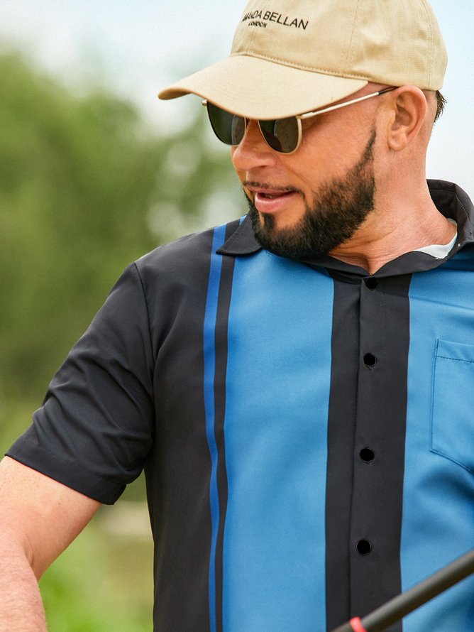 De Hombre Ombre Estampado Frente Botones Suave Respirable Pecho Bolsillo Casual Camisas De Bolos