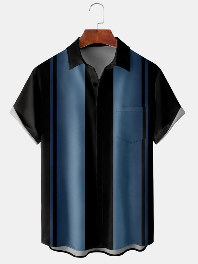 De Hombre Ombre Estampado Frente Botones Suave Respirable Pecho Bolsillo Casual Camisas De Bolos