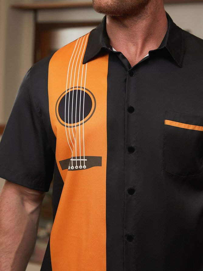 De Hombres Música Estampado Casual Manga Corta Hawaiano Camisa