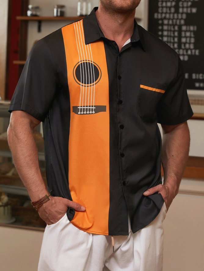 De Hombres Música Estampado Casual Manga Corta Hawaiano Camisa