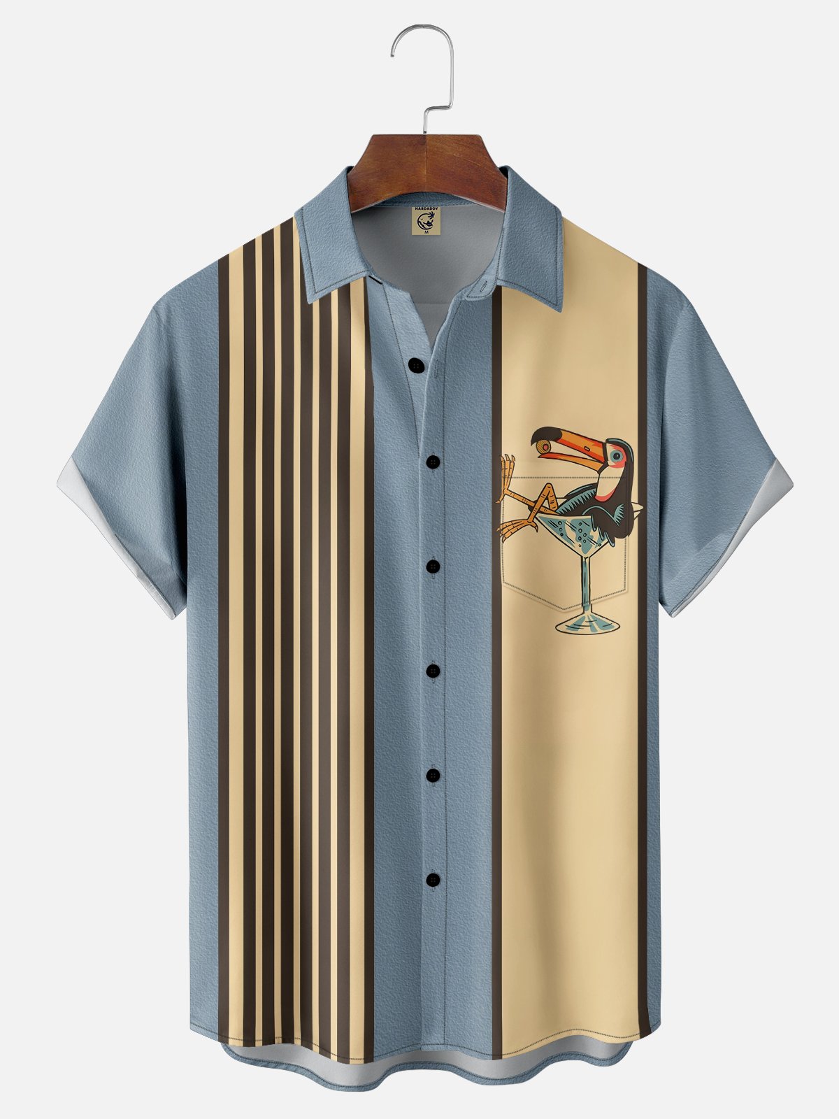 Animal Pecho Bolsillo Manga Corta Bolos Camisa