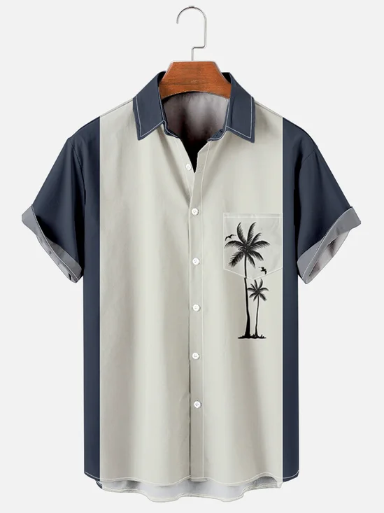 De Hombre De Billar Camisa Coco Árbol Estampado Respirable Casual Hawaiano Camisa