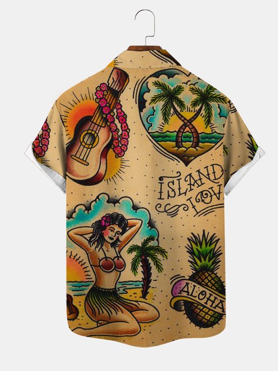 De Hombre Playa Estampado Casual Respirable Hawaiano Manga Corta Camisa