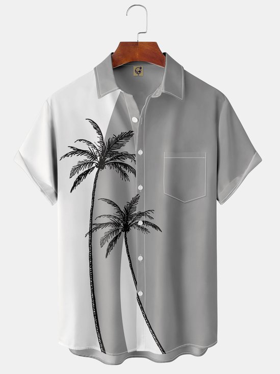 de hombres Árbol de coco Bloque de color Estampado Casual Respirable hawaiano Manga Corta Camisa con Bolsillos