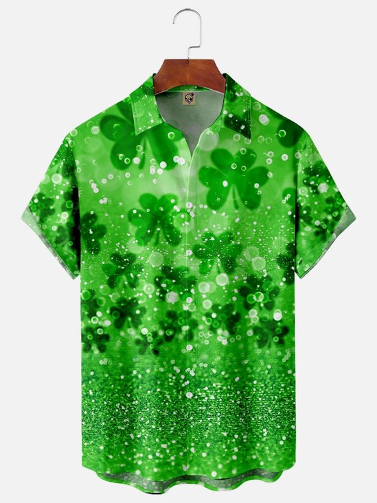S t. Patrick's día tiburón Pecho Bolsillo Manga Corta Casual Camisa