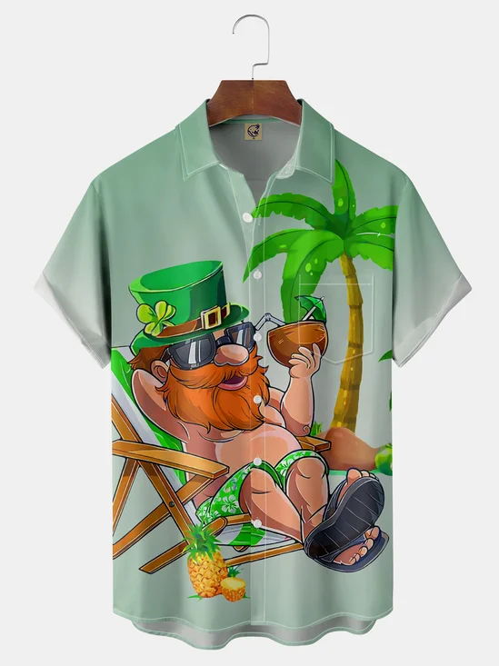 S t. Patrick's día Pecho Bolsillo Manga Corta hawaiano Camisa