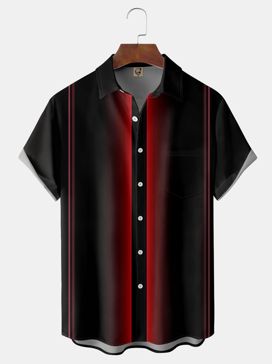 Geométrico Bloque de color Pecho Bolsillo Manga Corta Bolos Camisa