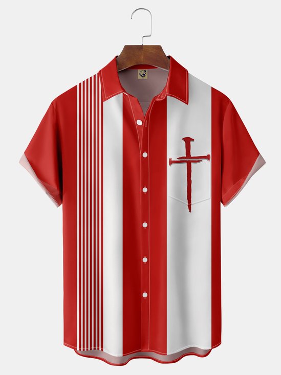 Pascua de Resurrección Cruzado Pecho Bolsillo Manga Corta Casual  Camisa