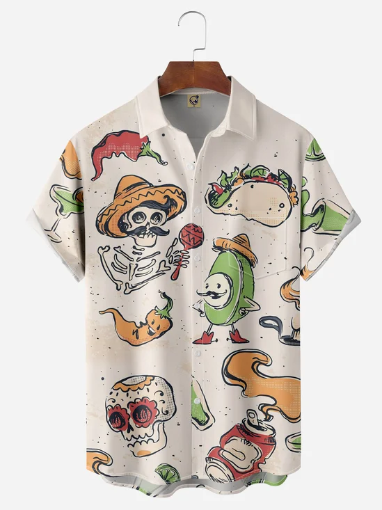 Cinco de Mayo Pecho Bolsillo Manga Corta Casual Camisa