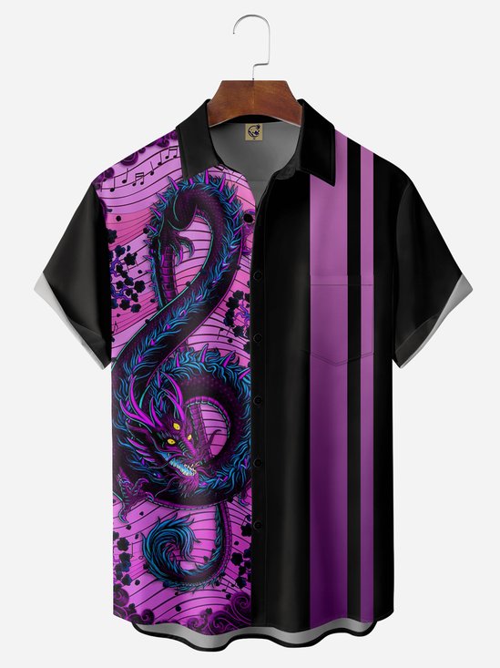 música Continuar Pecho Bolsillo Manga Corta Bolos Camisa