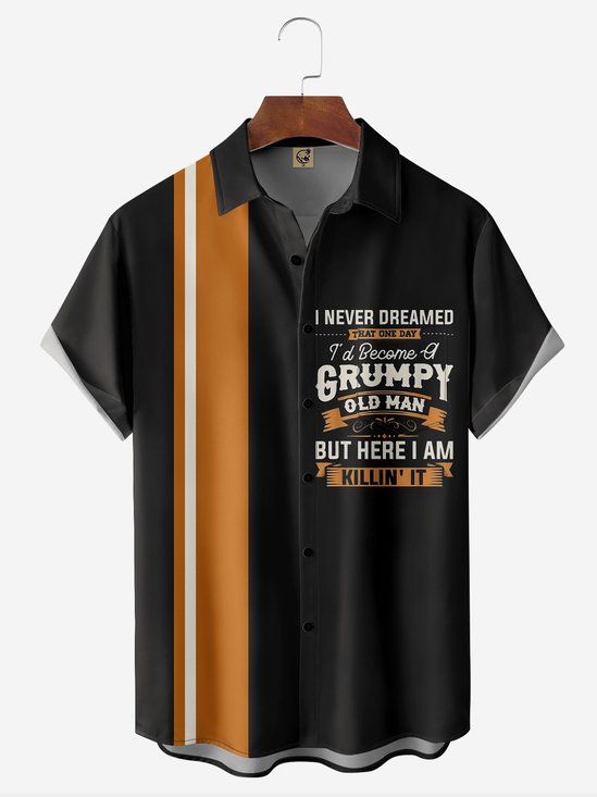 Gruñón ANCIANO Pecho Bolsillo Manga Corta Bolos Camisa