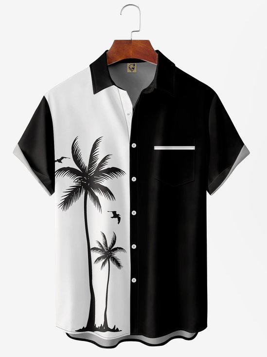 Árbol de coco Pecho Bolsillo Manga Corta hawaiano Camisa