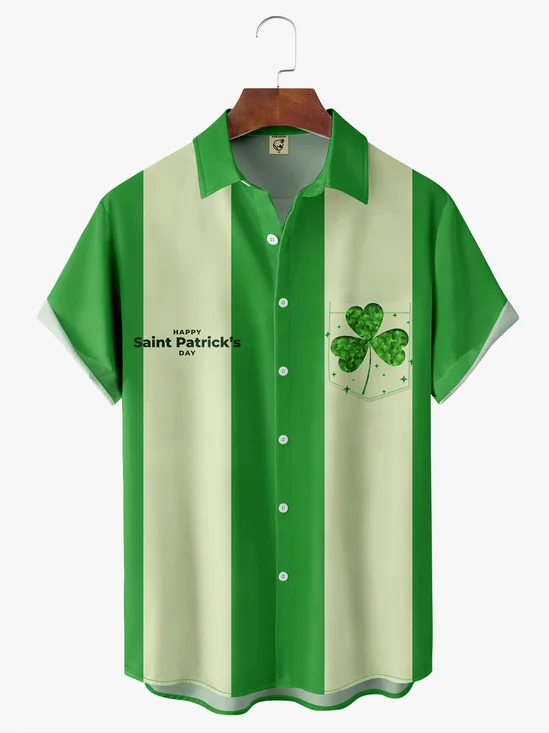 S t. Patrick's día Trébol Pecho Bolsillo Manga Corta Bolos Camisa