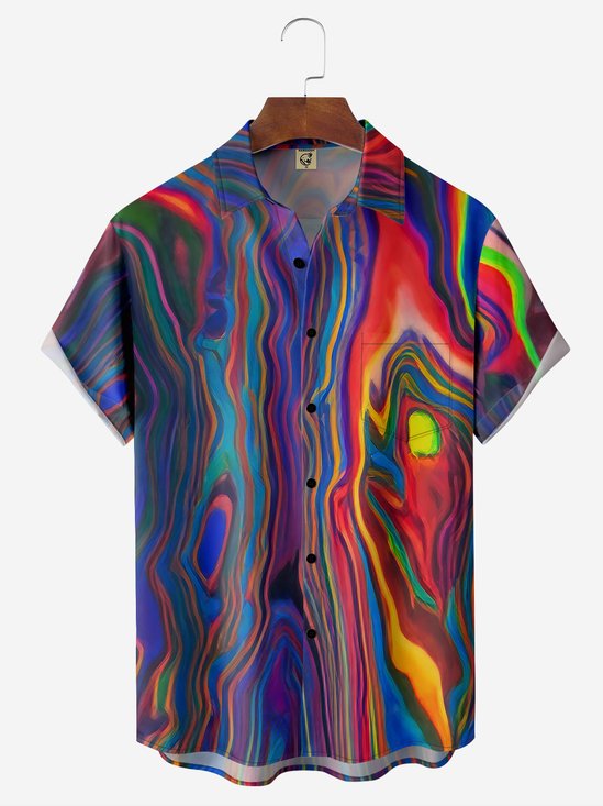 de hombres Casual Gradiente Estampado Frente Botón Suave Respirable Pecho Bolsillo Casual hawaiano Camisa