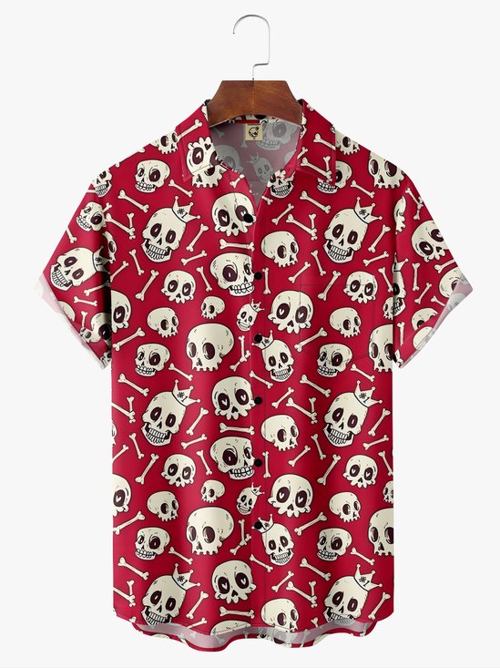 Craneo Pecho Bolsillo Manga Corta hawaiano Camisa