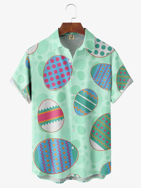 Pascua de Resurrección Huevos Pecho Bolsillo Manga Corta Casual Camisa