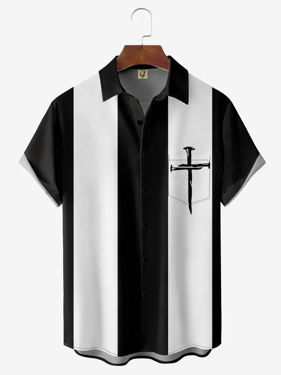 Camisa De Hombre Crucifijo Estampado Casual Respirable Manga Corta Hawaiano