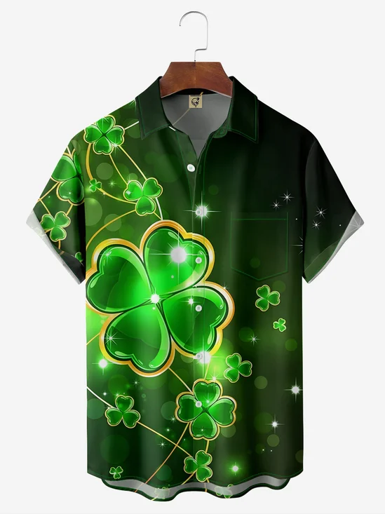 S t. Patrick's día Pecho Bolsillo Manga Corta Casual Camisa