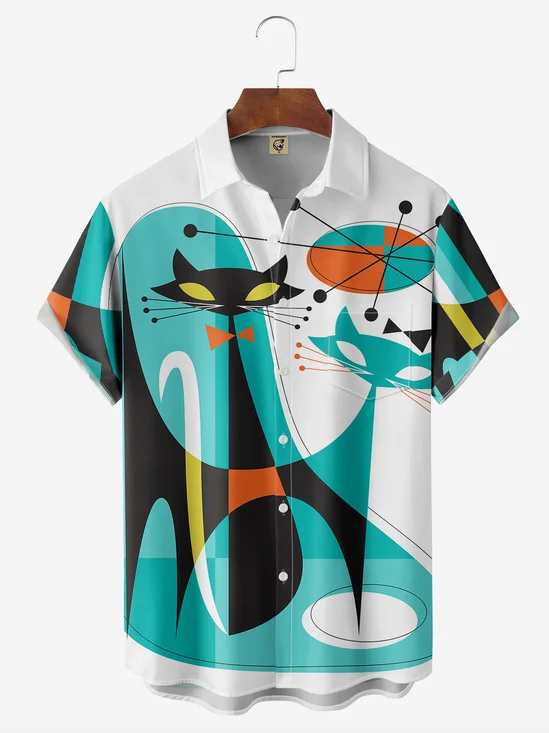 Abstracto Pecho Bolsillo Manga Corta hawaiano Camisa