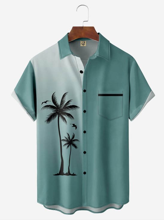 Gradiente Árbol de coco Pecho Bolsillo Manga Corta Camisa