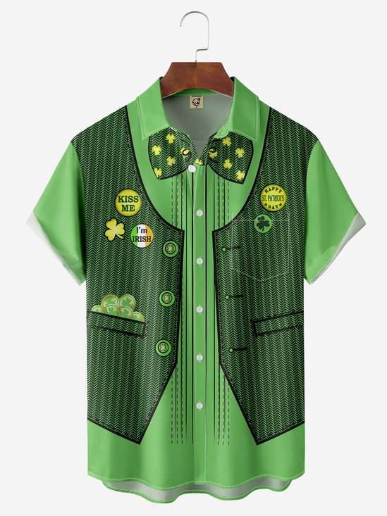 S t. Patrick's día Pecho Bolsillo Manga Corta Casual Camisa