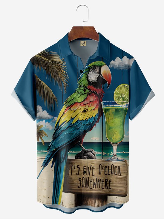 loro Cóctel Pecho Bolsillo Manga Corta hawaiano Camisa